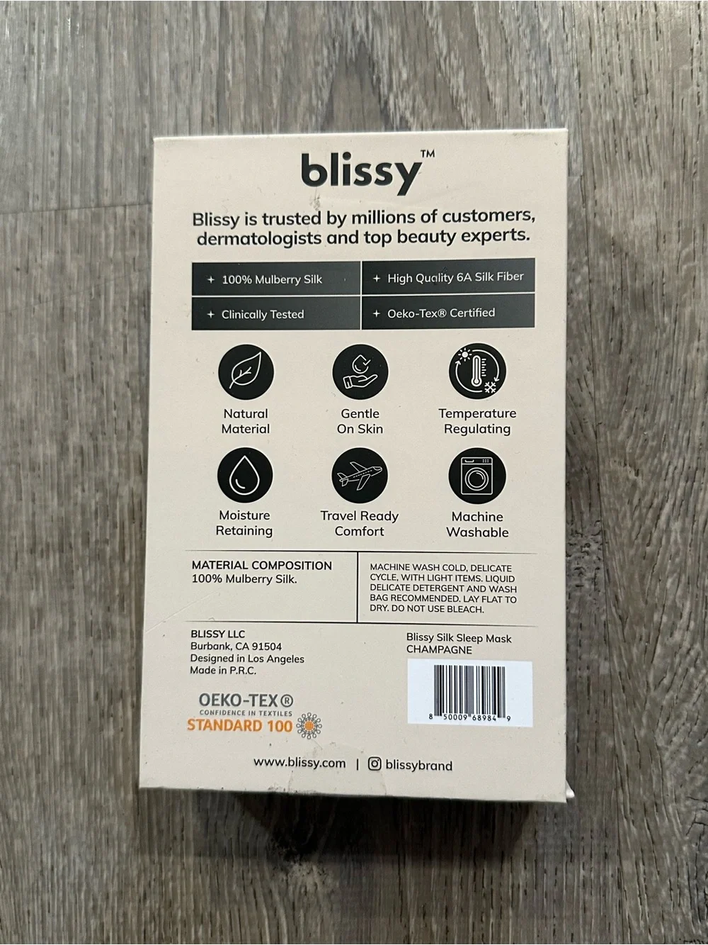 Bliss 100% Mulberry Silk Sleep Mask - Champagne
